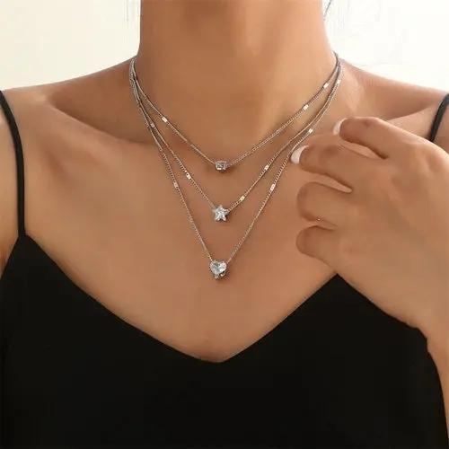Zircon Necklace Multi-layer Five-pointed Star Love Water Drop Pendant Alfafammily.com