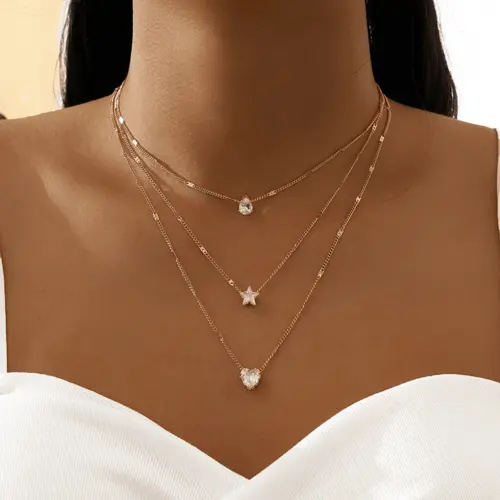 Zircon Necklace Multi-layer Five-pointed Star Love Water Drop Pendant Alfafammily.com
