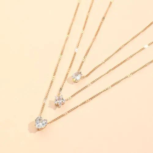 Zircon Necklace Multi-layer Five-pointed Star Love Water Drop Pendant Alfafammily.com