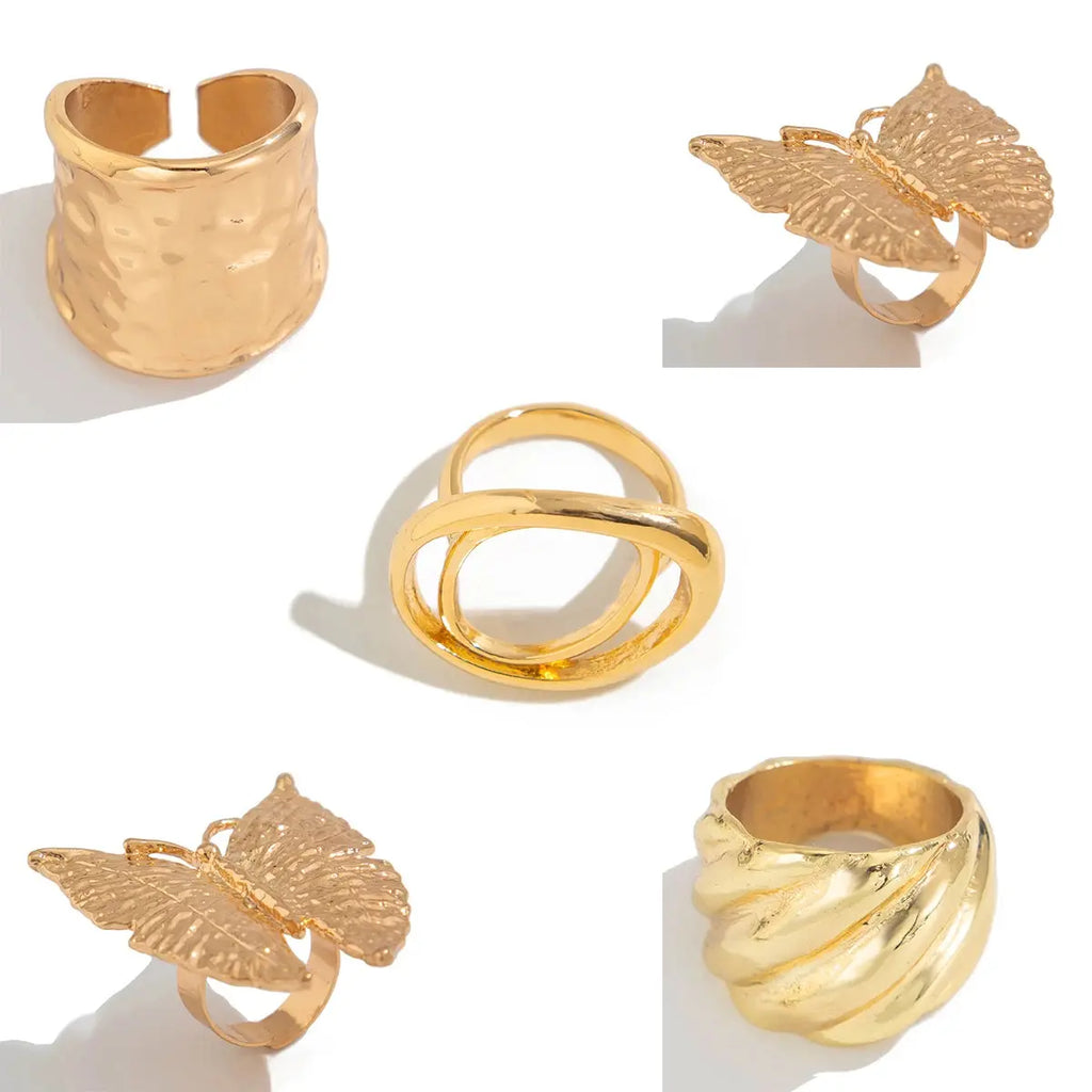 Ingemark 5 Styles Creative Boho Metal Butterfly Flowers Ring for Women Fashion Statement 2025 Adjustable Finger Ring Wed Jewelry Alfa fammily store